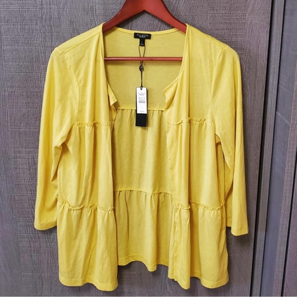 Talbots Sweaters - Talbots Yellow 3/4 Length Sleeves Tiered Ruffle Cardigan Blouse Large